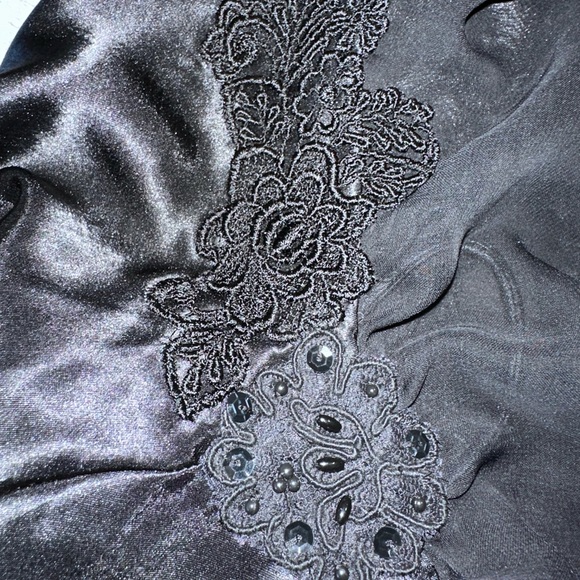 Satin and lace Black satin and Chiffon Romper wit lace and sparkle stones. Small - Picture 10 of 10